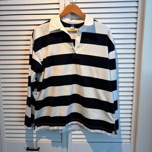 Old Navy Black and White Striped Rugby Shirt